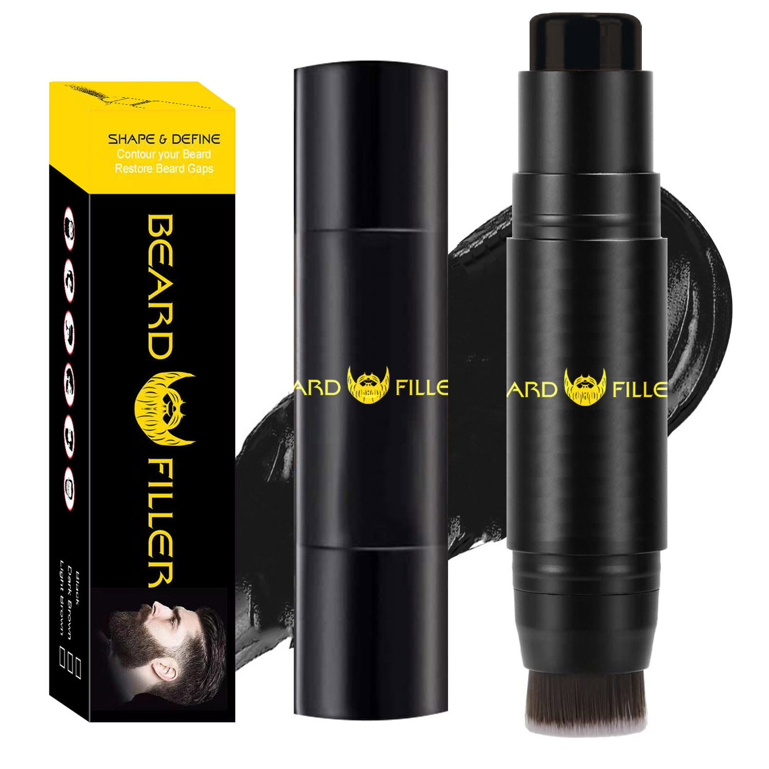 Large Brush Applicator 2-in-1 Beard Dye Stick Mustache Hair Thickening Cream Beard Hair Thickening Stick Filling Styling Eyebrow Pencil