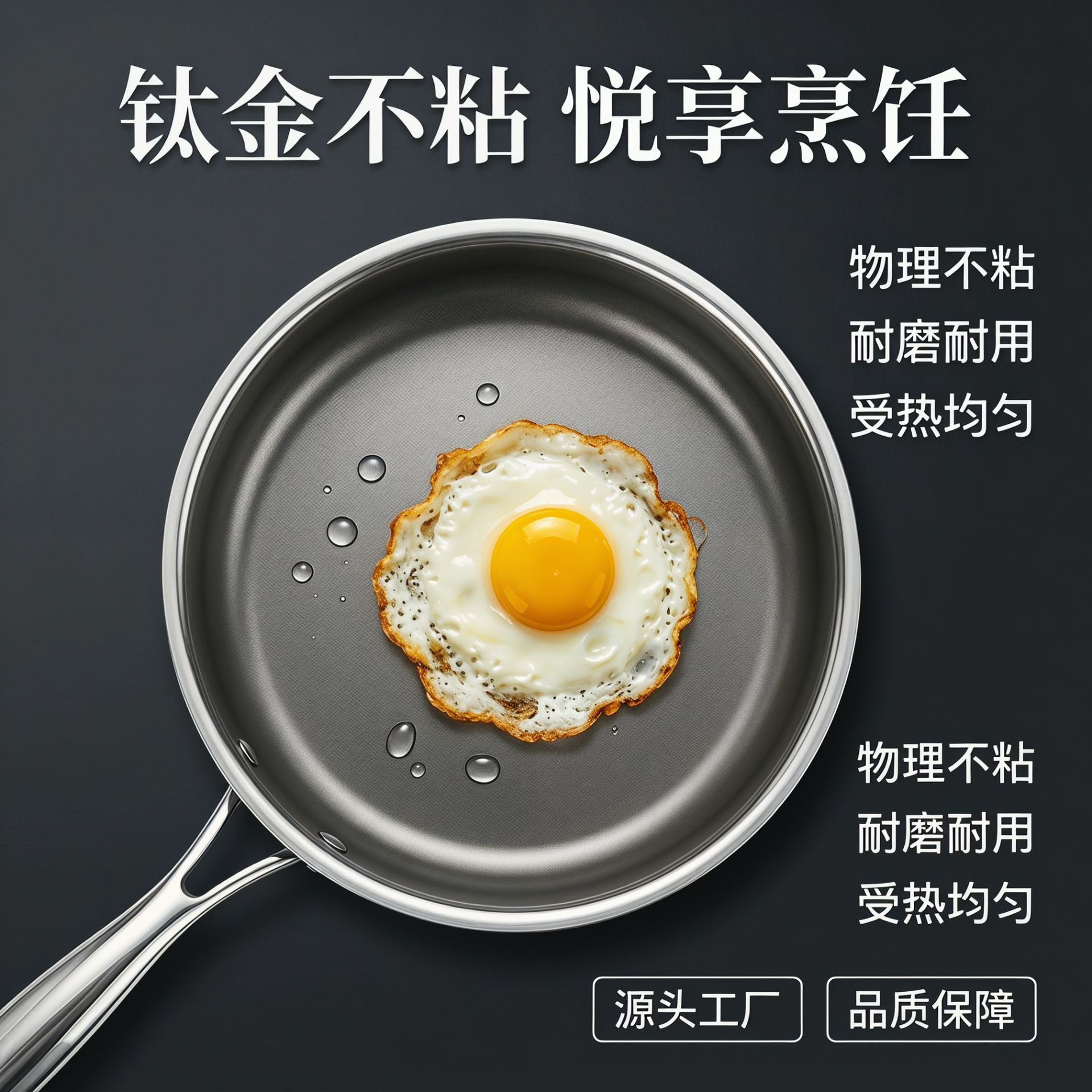 Flat bottom pan non-stick pan titanium non-stick pan steak wok non-stick pan household induction cooker gas stove universal pan