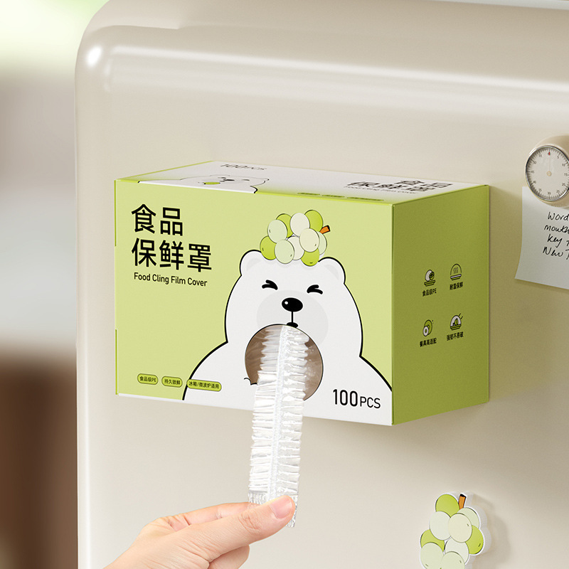 Little White Bear Magnetic Food Cling Film Cover Cartoon Cute Punch-Free Disposable Kitchen Household Plastic Wrap Cover