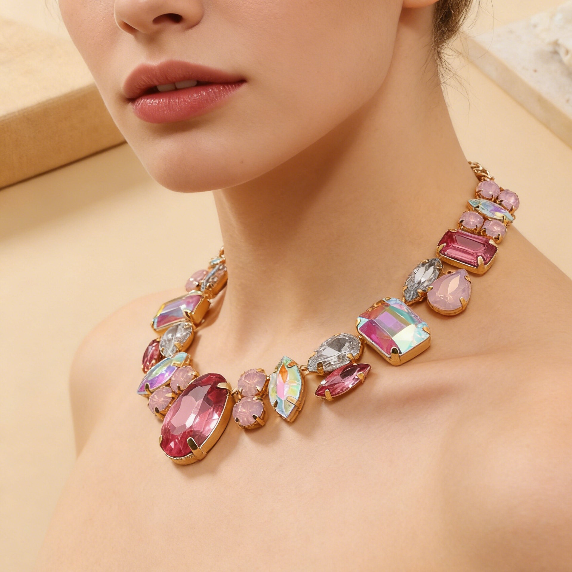 Colorful diamond necklace for women exaggerated banquet collarbone chain crystal necklace
