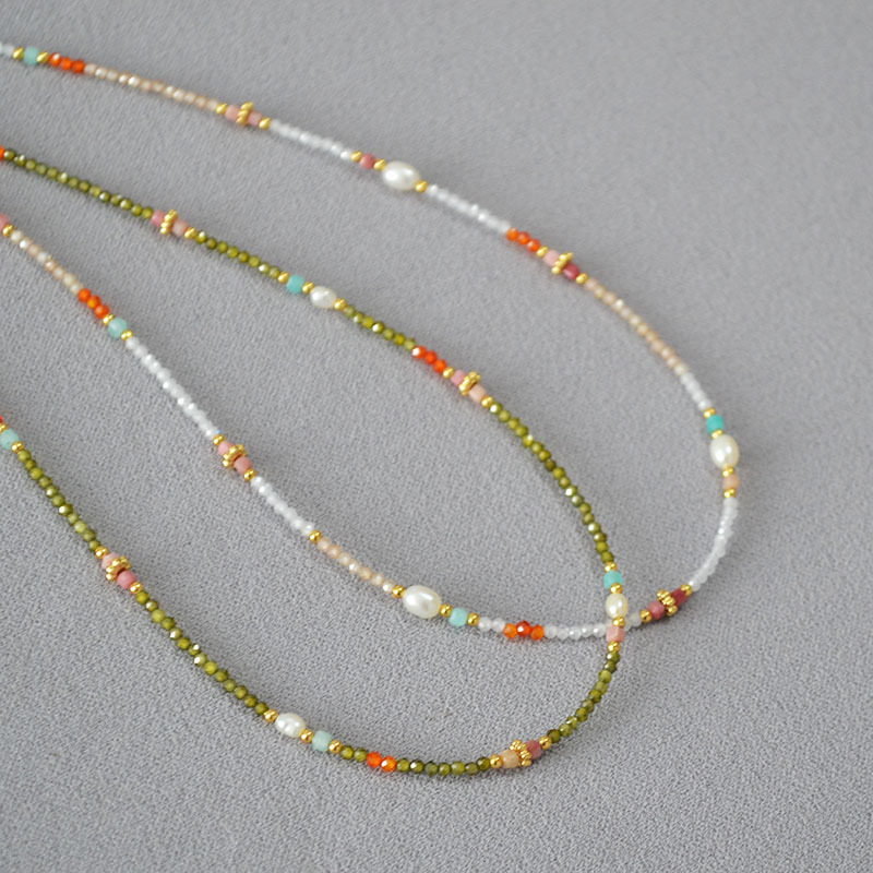 Japanese-Korean transparent texture zirconium pearl string simple ultra-fine necklace锁骨链 for women