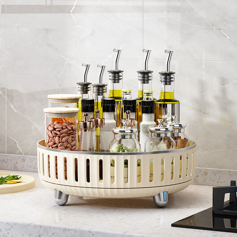 New multifunctional kitchen storage rack cream style household skincare cosmetics rotating storage tray