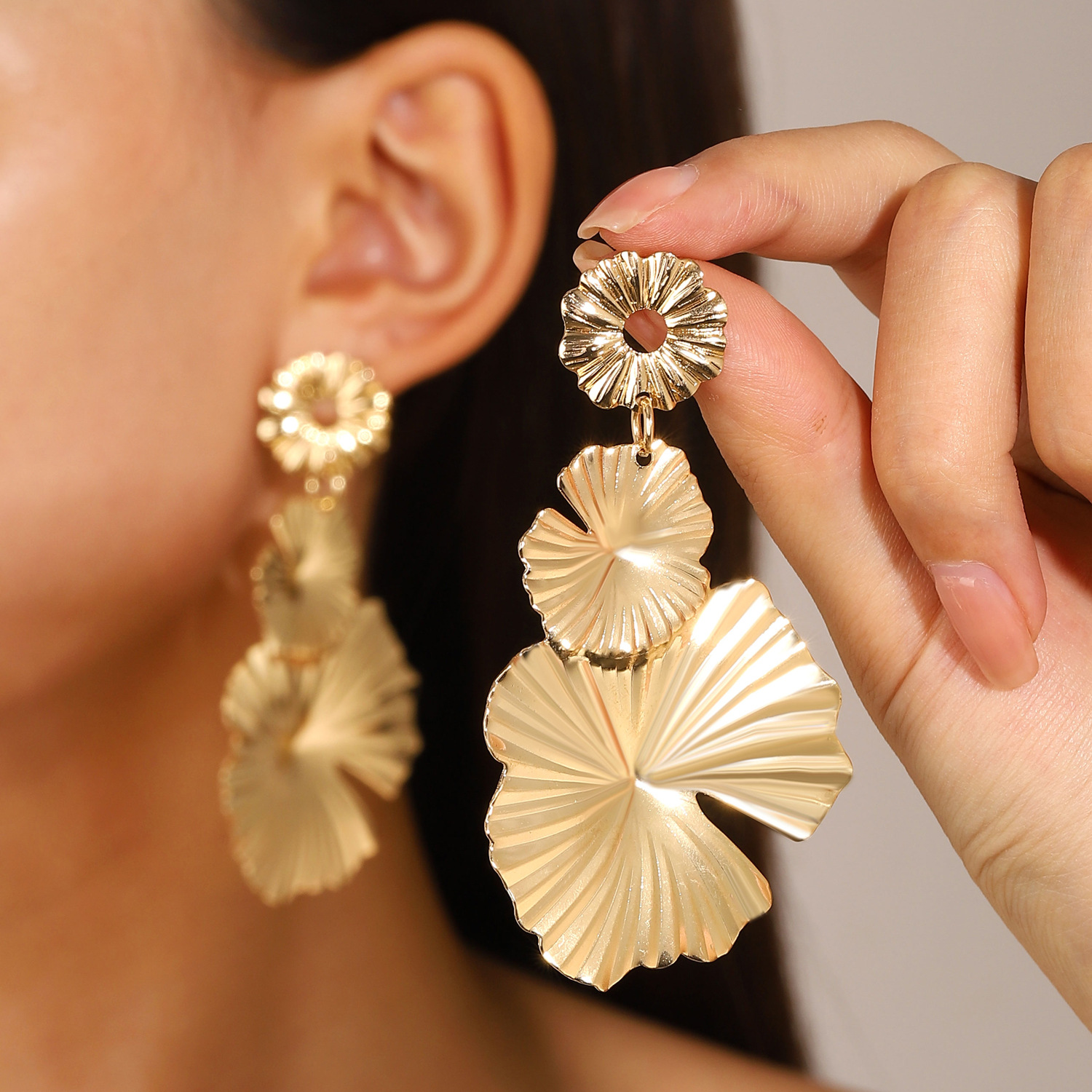 Windy Large Petal Long Earrings Matte Exaggerated Geometric Earrings Women