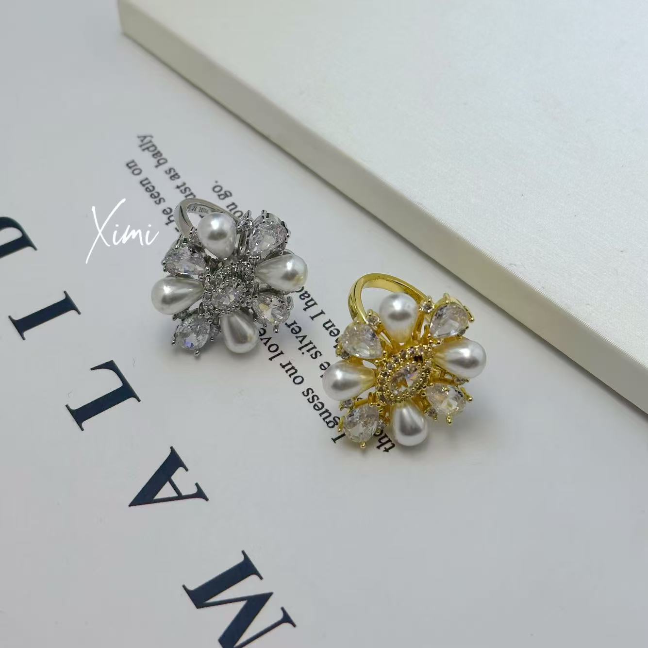 Floral Motif Ring 2026 New Pearl Zirconia Index Finger Ring Women's Unique Stunning Ring