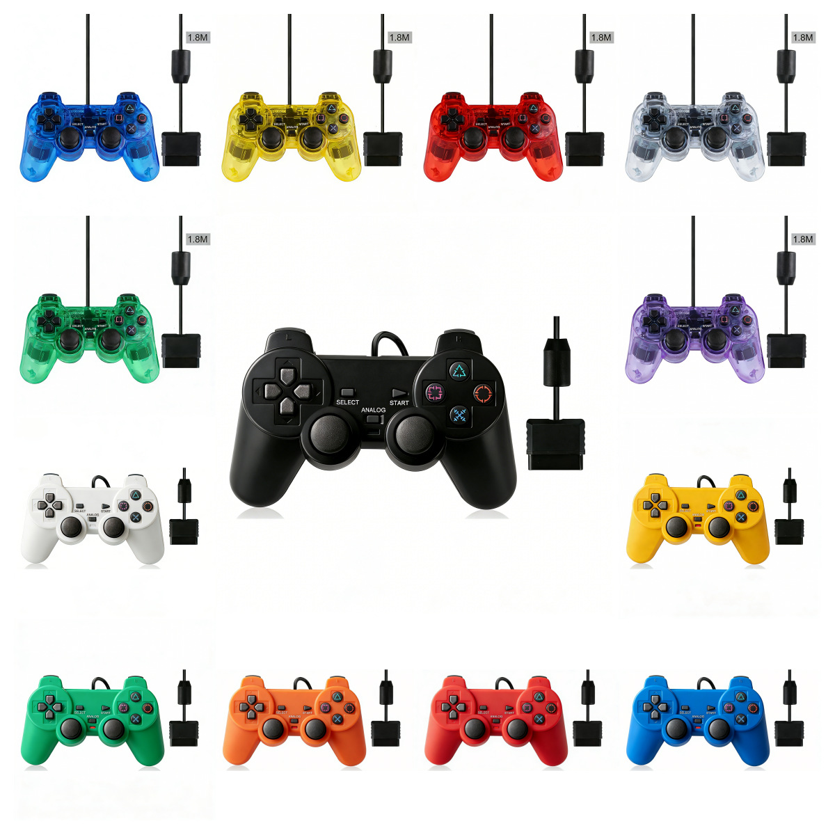PS Wired Game Controller P2 Dual Vibration Controller Transparent Color Solid Color Dual Motor