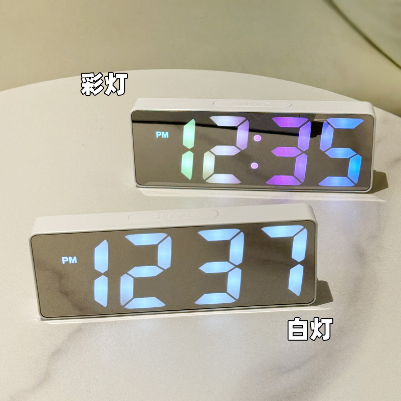 LED Simple Mirror Electronic Alarm Clock Makeup Mirror Student USB Battery Dual Use Temperature Display Voice-activated Mirror Clock