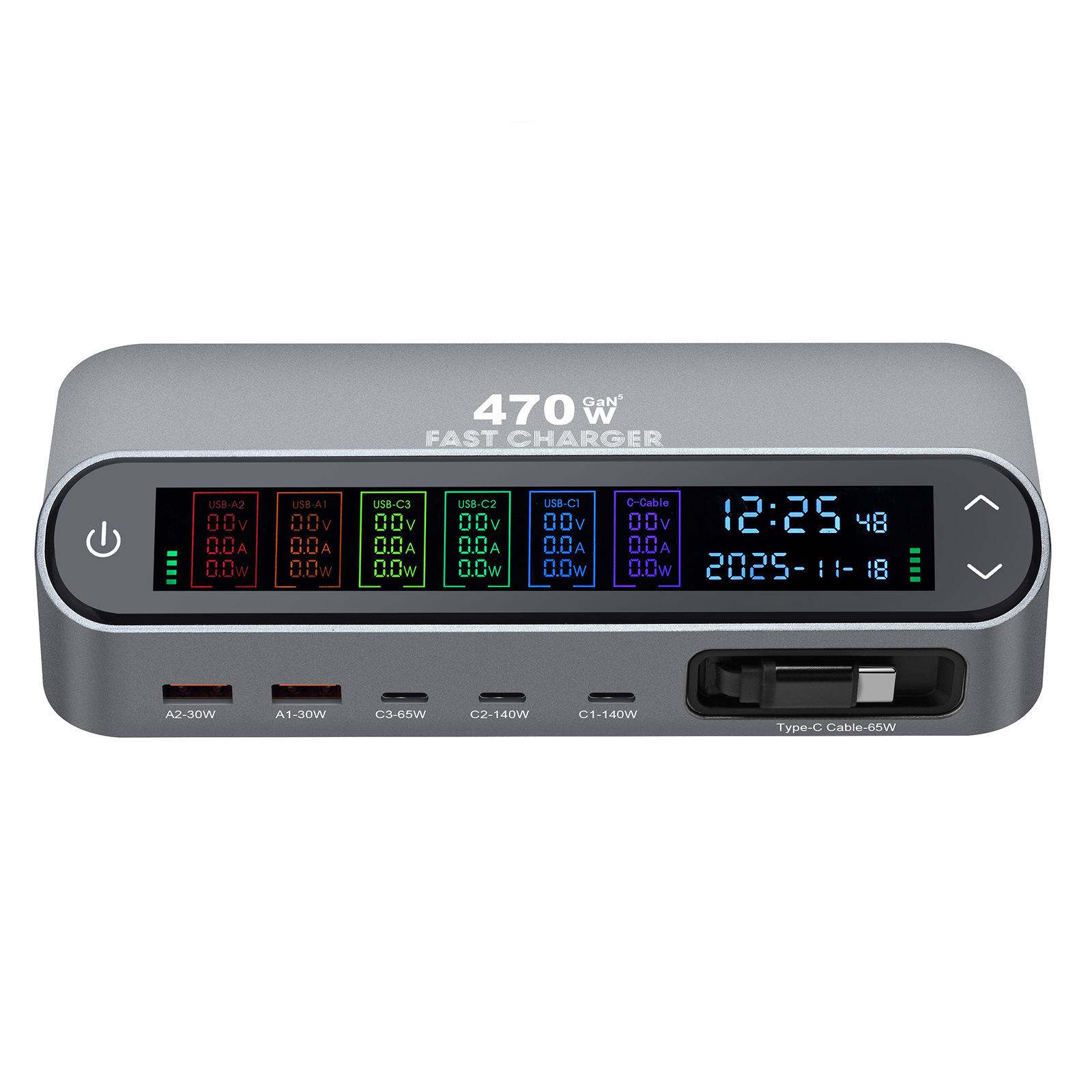 New 470W Retractable Cable Desktop Charger 405W Digital Display GaN PD Charger 140W Digital Display Direct Charger