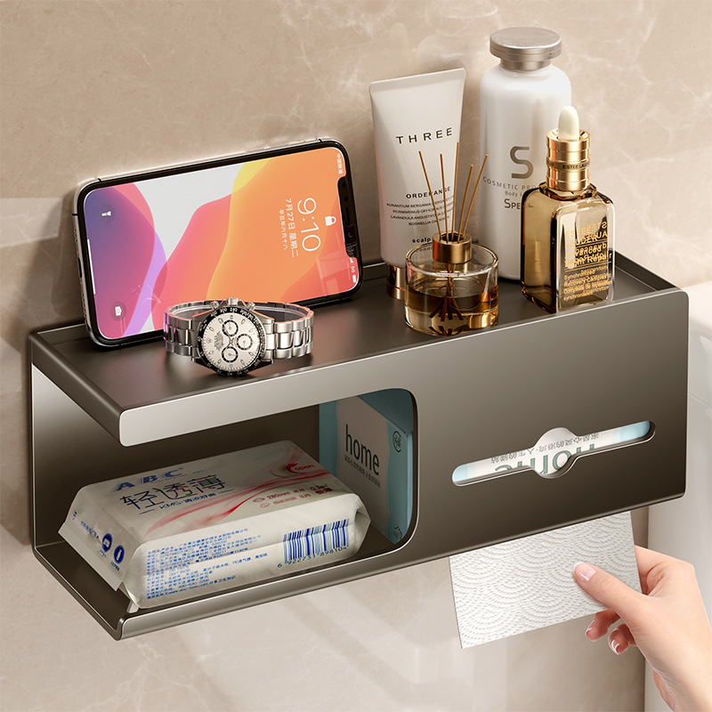 Bathroom tissue box wall-mounted no-drill toilet bathroom toilet paper box roll paper tissue rack wall storage rack
