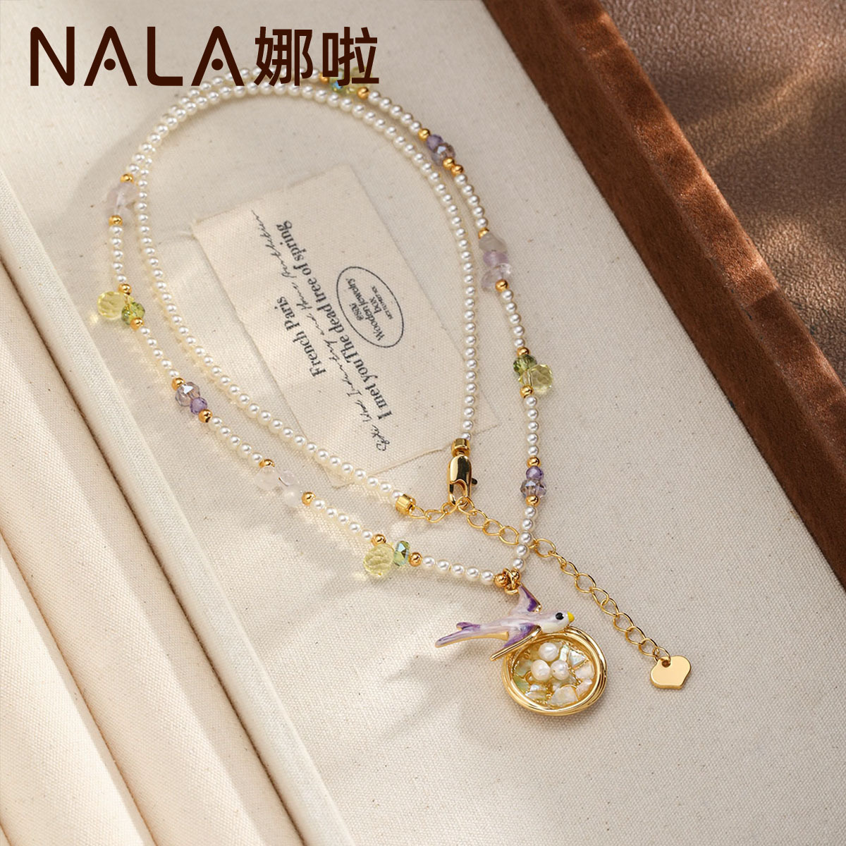 NALA Painted Swallow Pearl Necklace Women Feel Sweater Chain Clavicle Chain