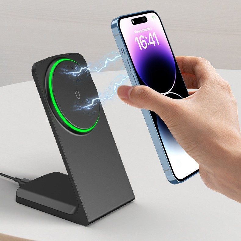Magnetic Wireless Charger Desktop Phone Stand Dual Coil Horizontal and Vertical Screen 15W Phone Wireless Charging