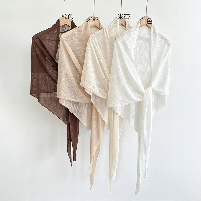 Spring and summer thin bamboo knot cotton triangle shawl Tencel linen blend air-conditioned cardigan outer scarf