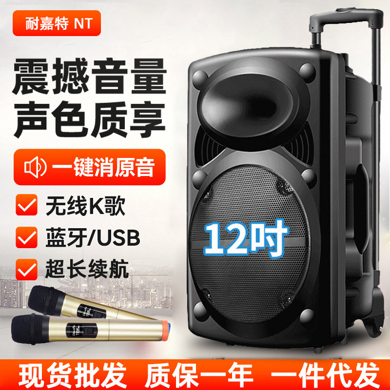 Outdoor Square Dance Audio 12-inch Loud Volume Handheld Portable K Song Bluetooth Speaker Headset Vending