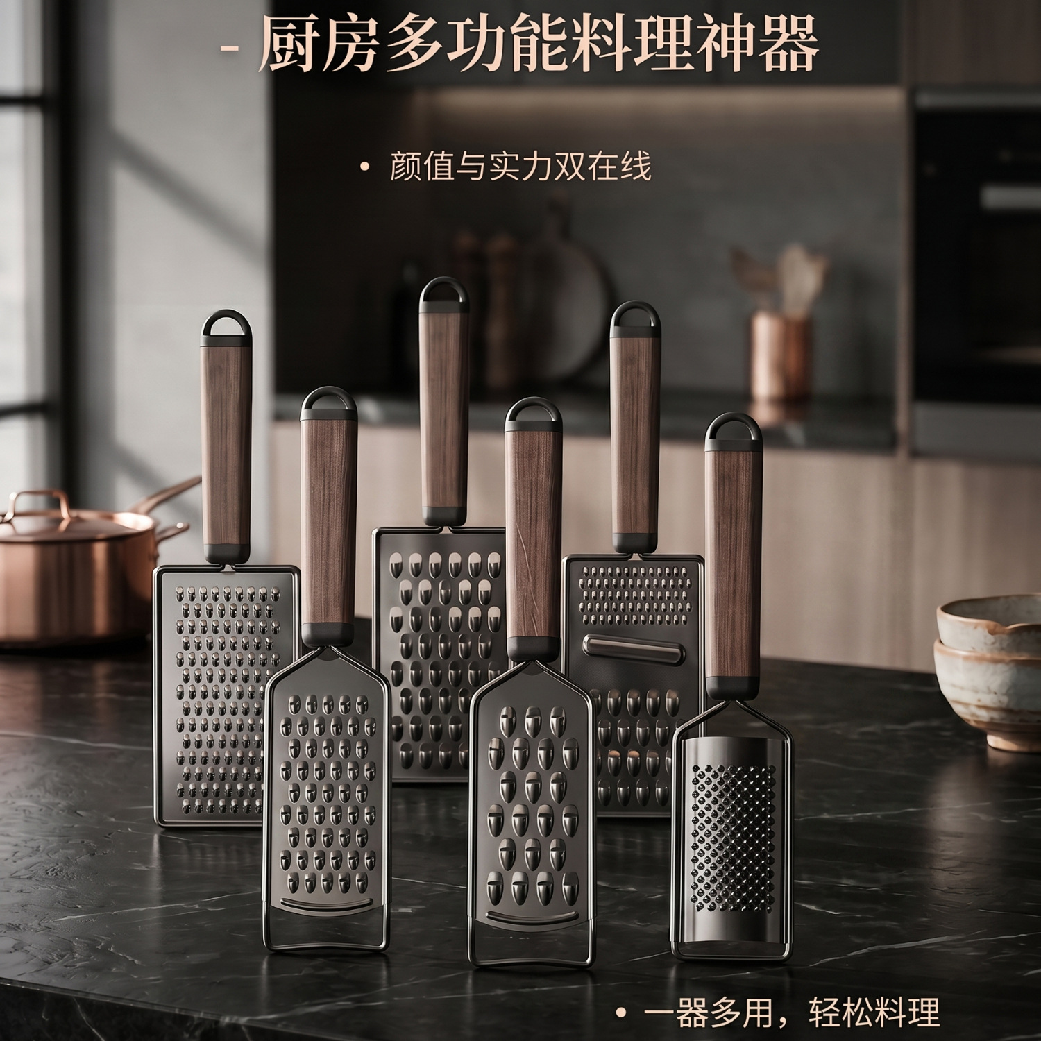 Small hole large hole dual-use stainless steel radish grater imitation wood grain handle household kitchen multifunctional fruit and vegetable grater shredder tool