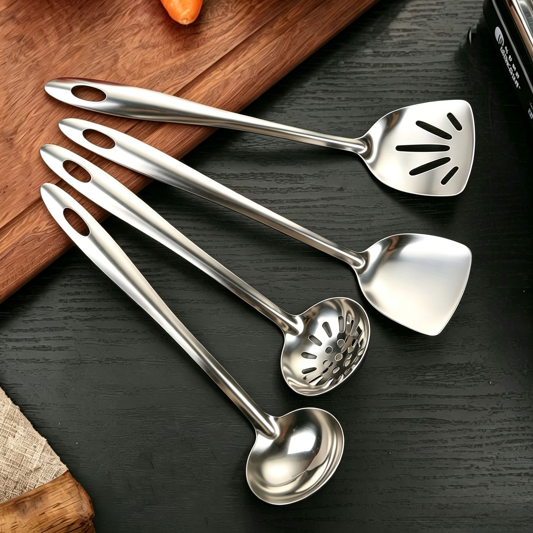 Stainless steel soup spoon slotted spoon thickened soup spoon soup ladle restaurant long-handled hot pot spoon cooking spatula slotted spatula set