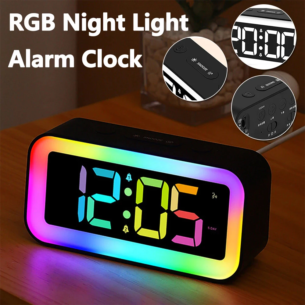 Desktop Clock LED Multifunctional Alarm Clock Bedside Silent Electronic Clock Indoor Night Light Clock Table Clock