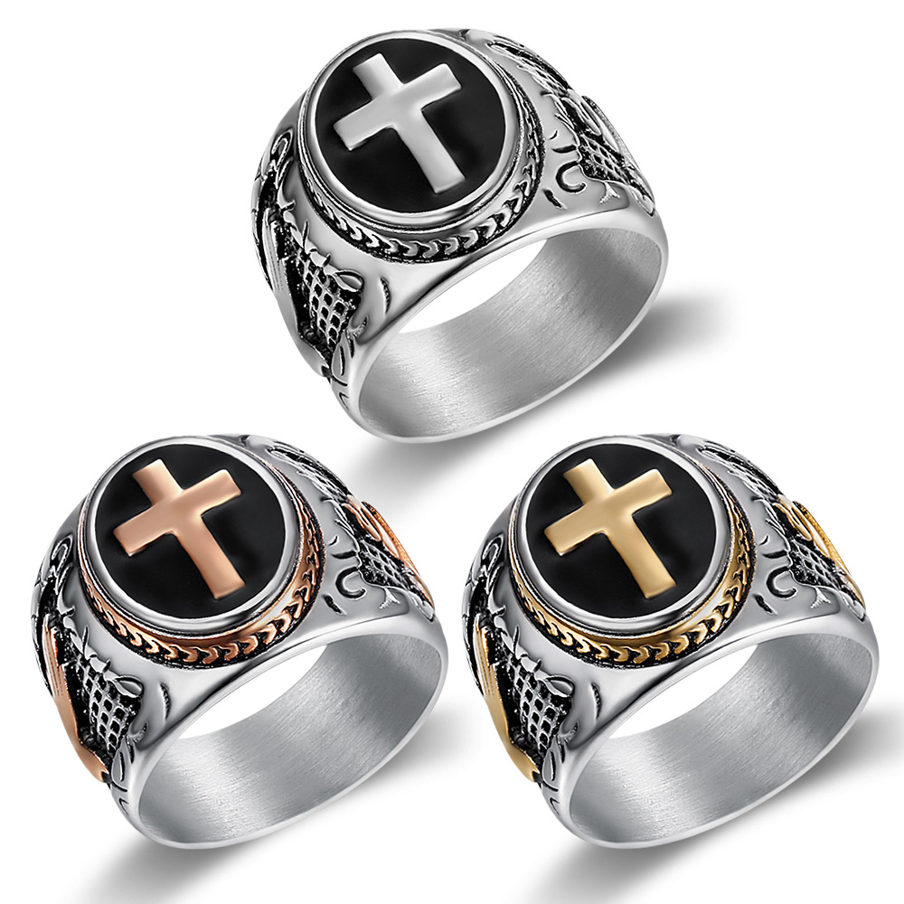 Accessory Men's Titanium Steel Cross Men's Ring Black Drop Glue God's Finger Ring