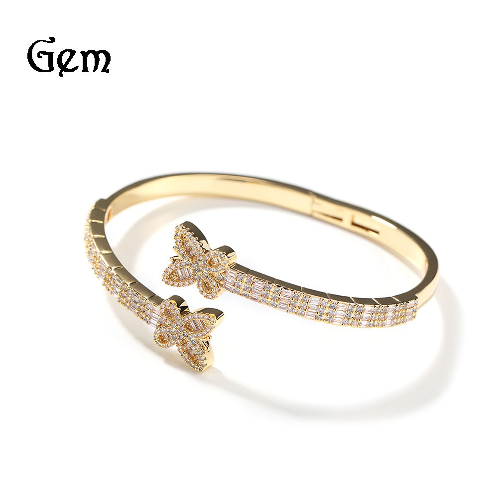 Street Double Butterfly Bracelet Unisex Hip Hop Copper Inlaid Zircon Open Bracelet