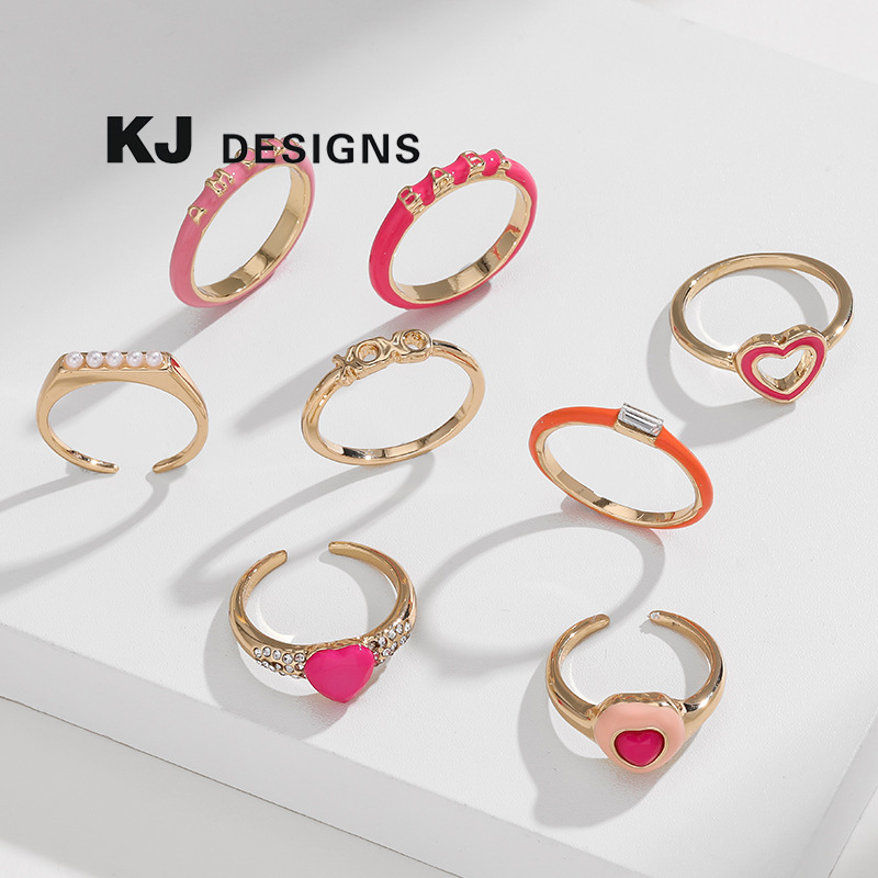 Kenjie Valentine's Day ring set for women original design English enamel heart-shaped ring