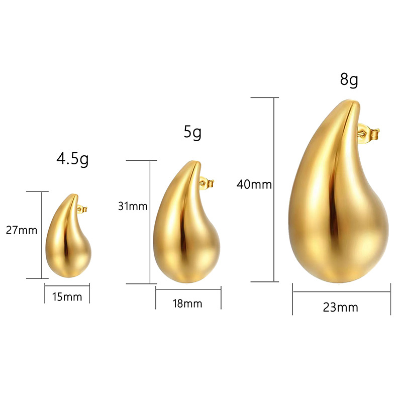 Exclusive oversized teardrop hollow earrings, women's teardrop stainless steel stud earrings, plated 18K ear accessories