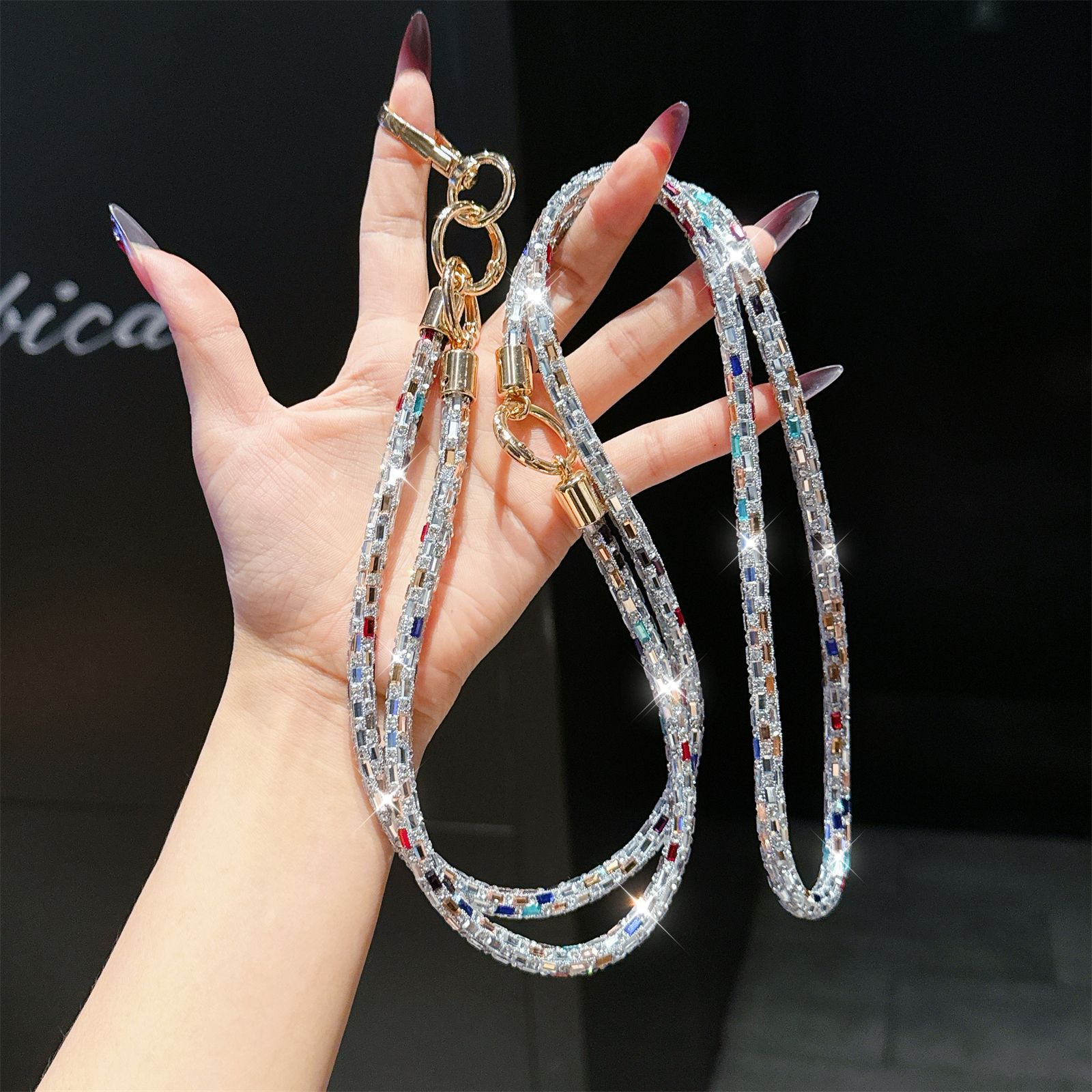 3-in-1 Rhinestone Crossbody Lanyard Sparkle Diamond Bracelet Necklace Multi-function Chain