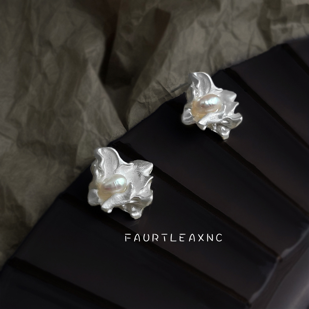 Misty rain irregular freshwater pearl liquid silver new earrings studs for women