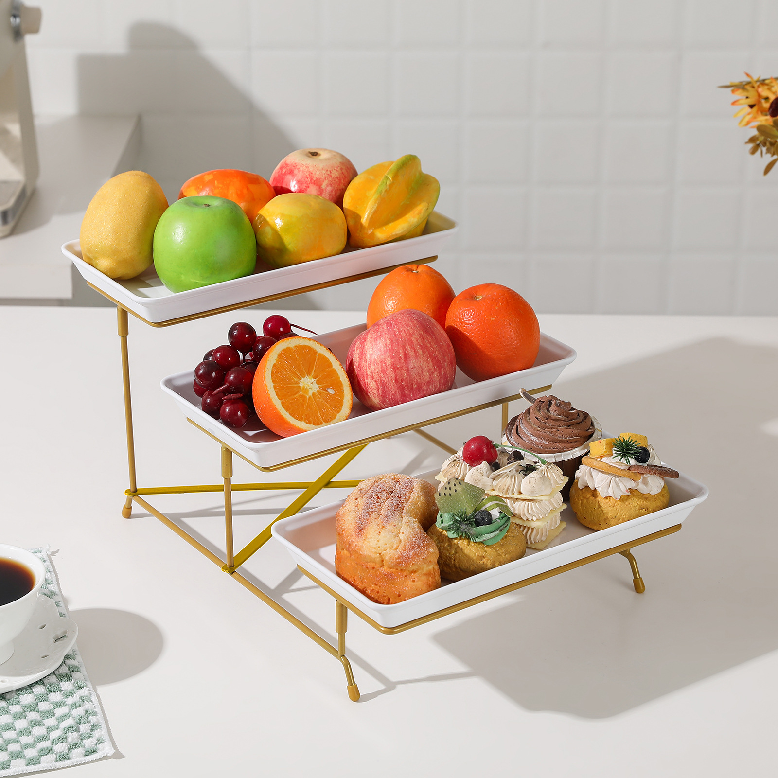 Dessert display stand, pastry arrangement, afternoon tea tray, cake stand, multi-layer with slanted legs