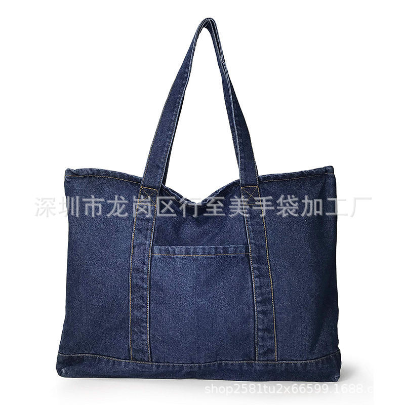 Custom denim canvas travel bag drawstring zipper single shoulder crossbody shopping bag cotton fitness storage handbag
