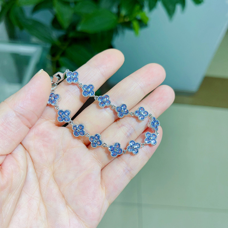 Blue Spinel Sapphire Bracelet Forest Style Alloy Gemstone Inlaid Jewelry Hand Jewelry Copper Bracelet