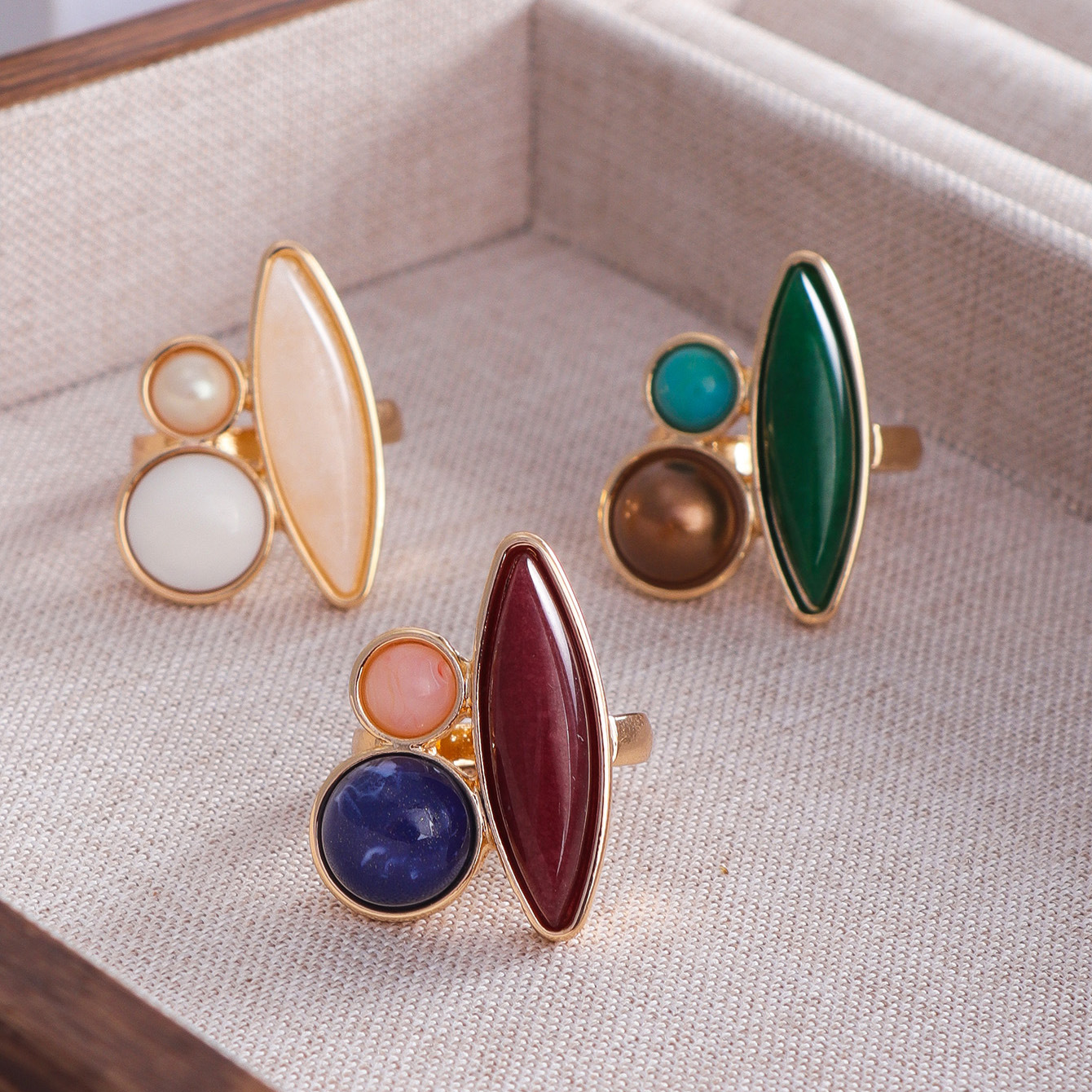 Original Design Wind Accessories Natural Stone Inlaid Metal Ring Women