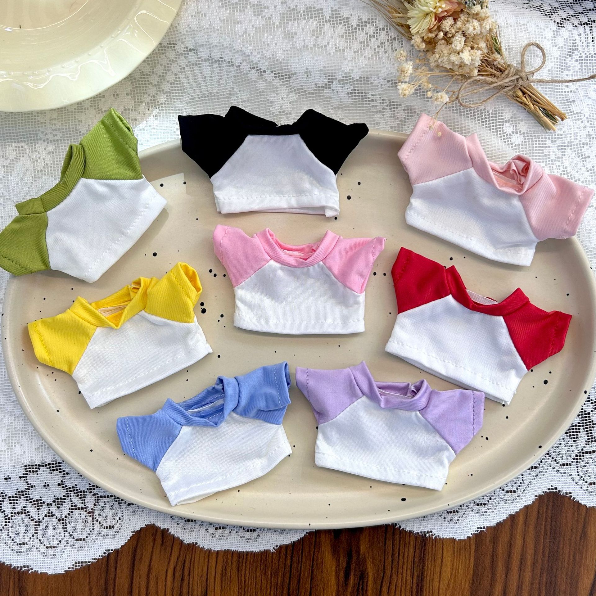 10cm cotton doll color block short sleeve T-shirt doll clothing 15cm ShellieMay kt Wallace and Gromit replaceable clothing wholesale