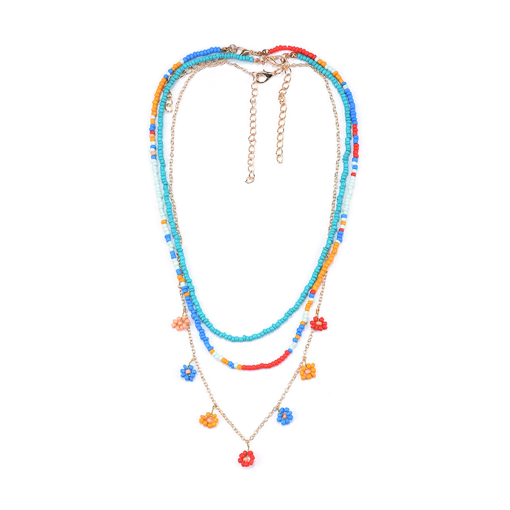 New product ZA Bohemian style handmade beaded flower necklace set seaside vacation style accessories