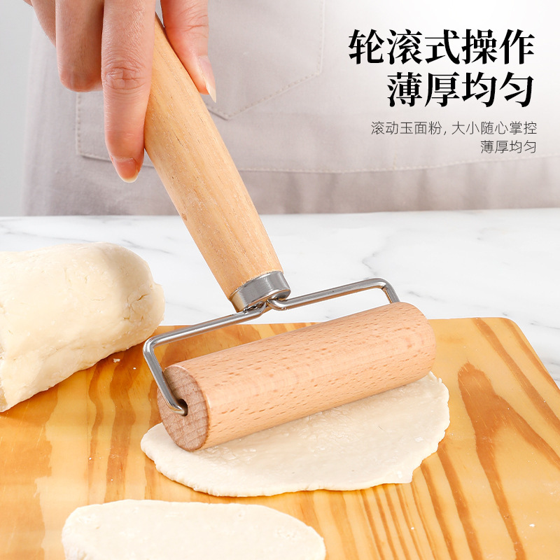 Wooden Handle Rolling Pin Double Head Solid Wood Roller for Dumpling Wrapper Beech Wood Rolling Pin Baking Tool