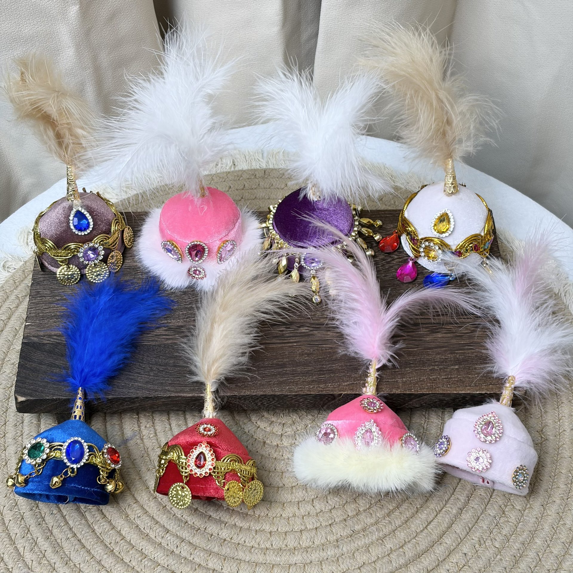 New product Xinjiang lamb hat accessory feather ethnic style diy accessory Xinjiang lamb small flower hat wholesale