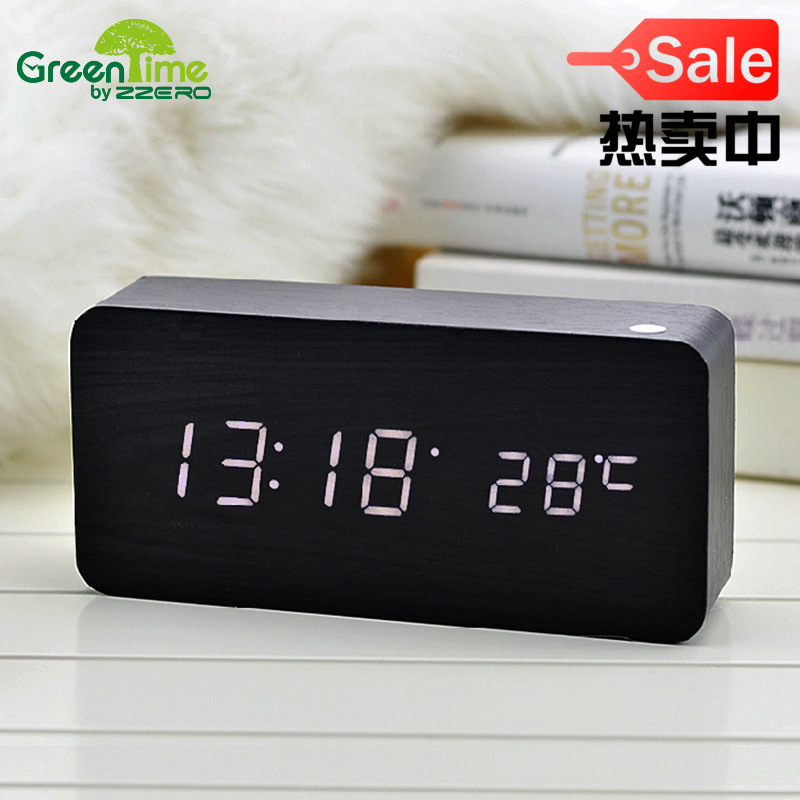 Gift Student Night Light Alarm Clock Voice Control LED Electronic Wooden Clock Silent Multifunctional Digital Clock
