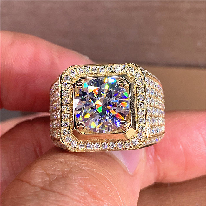 MJZ039 18K gold color two carat starry sky men's ring business honeycomb diamond ring