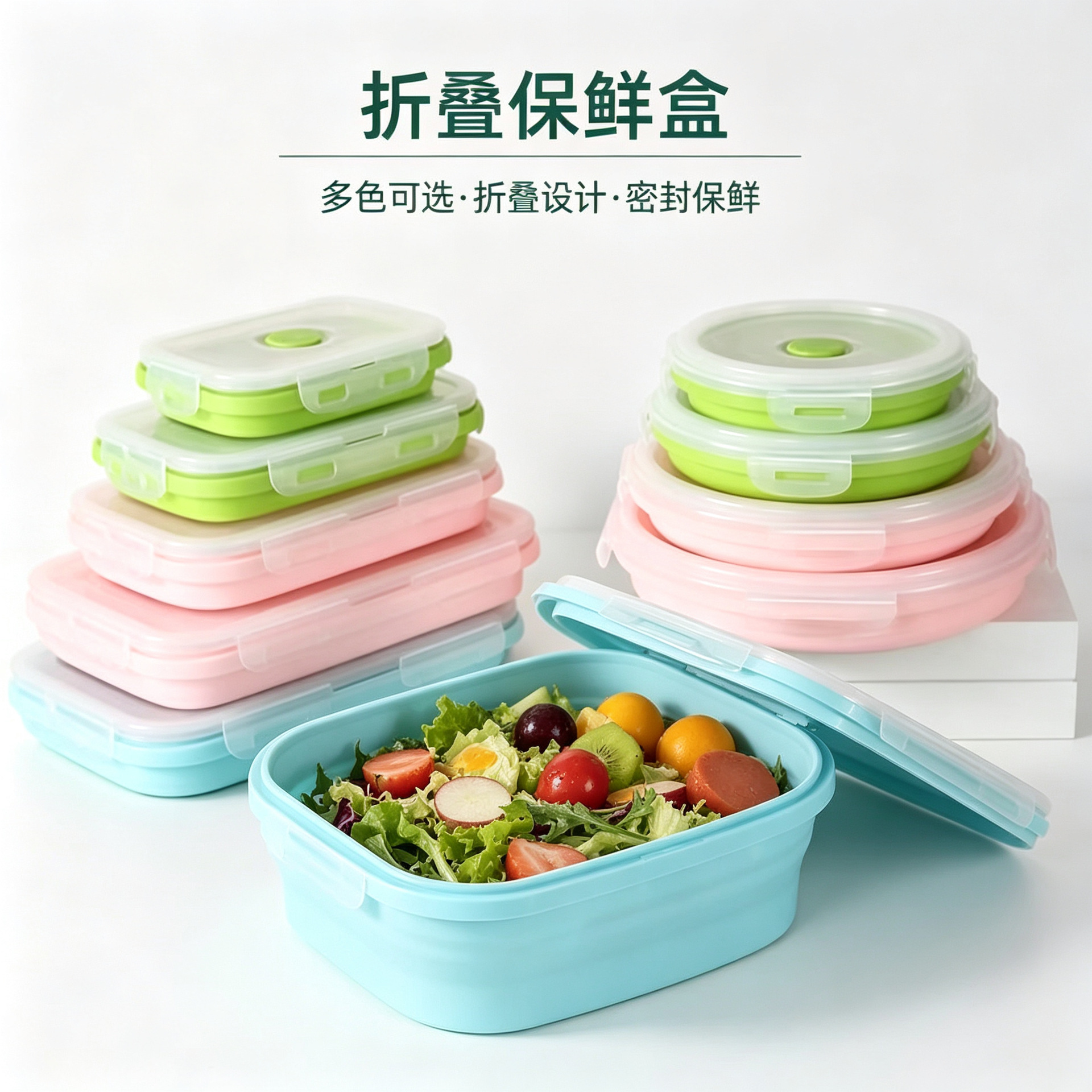Food-grade folding silicone storage box, microwaveable lunch box, portable sealed meal box