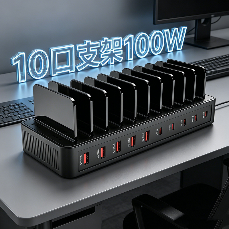 Multi-Port Charger 10-Port USB Plug Multi-Hole Socket Mobile Phone Fast Charge Integrated Stand Desktop Charging Station