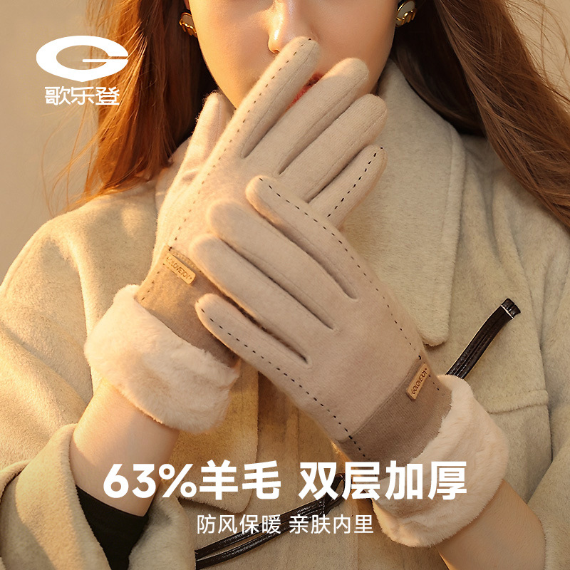 Winter new cashmere gloves women outdoor small fragrance style fleece thickened warm gloves cold-resistant touch screen DY50