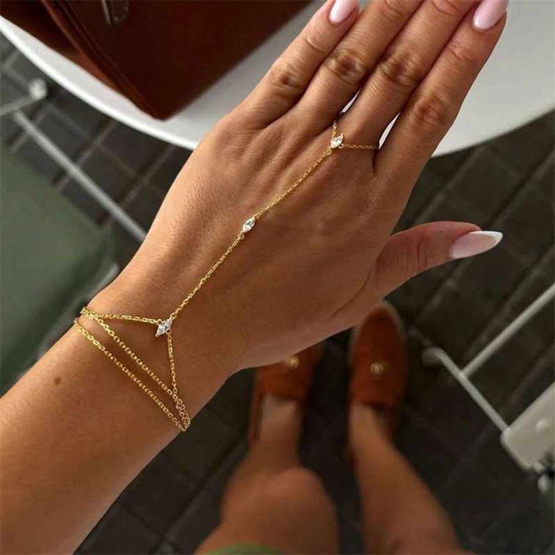 Popular Horse Eye Connected Finger Bracelet Women Simple Multi-layer Hand Back Chain Adjustable Hand Jewelry