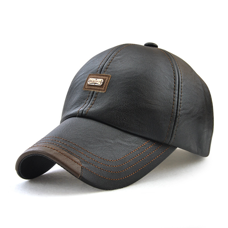 New autumn/winter men's baseball cap, leather simple style outdoor baseball cap