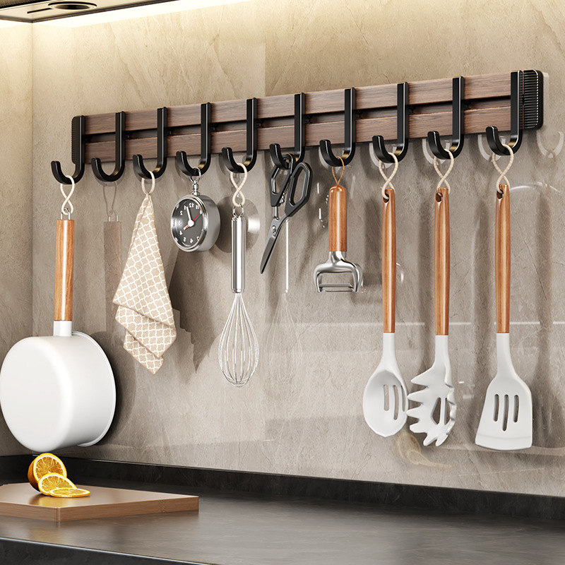 Kitchen Storage Hooks, No-Drill Clothes Hooks, Walnut-Finish Adhesive Hooks, Bathroom Organization Hooks, Coat Hooks, Behind-the-Door Hooks