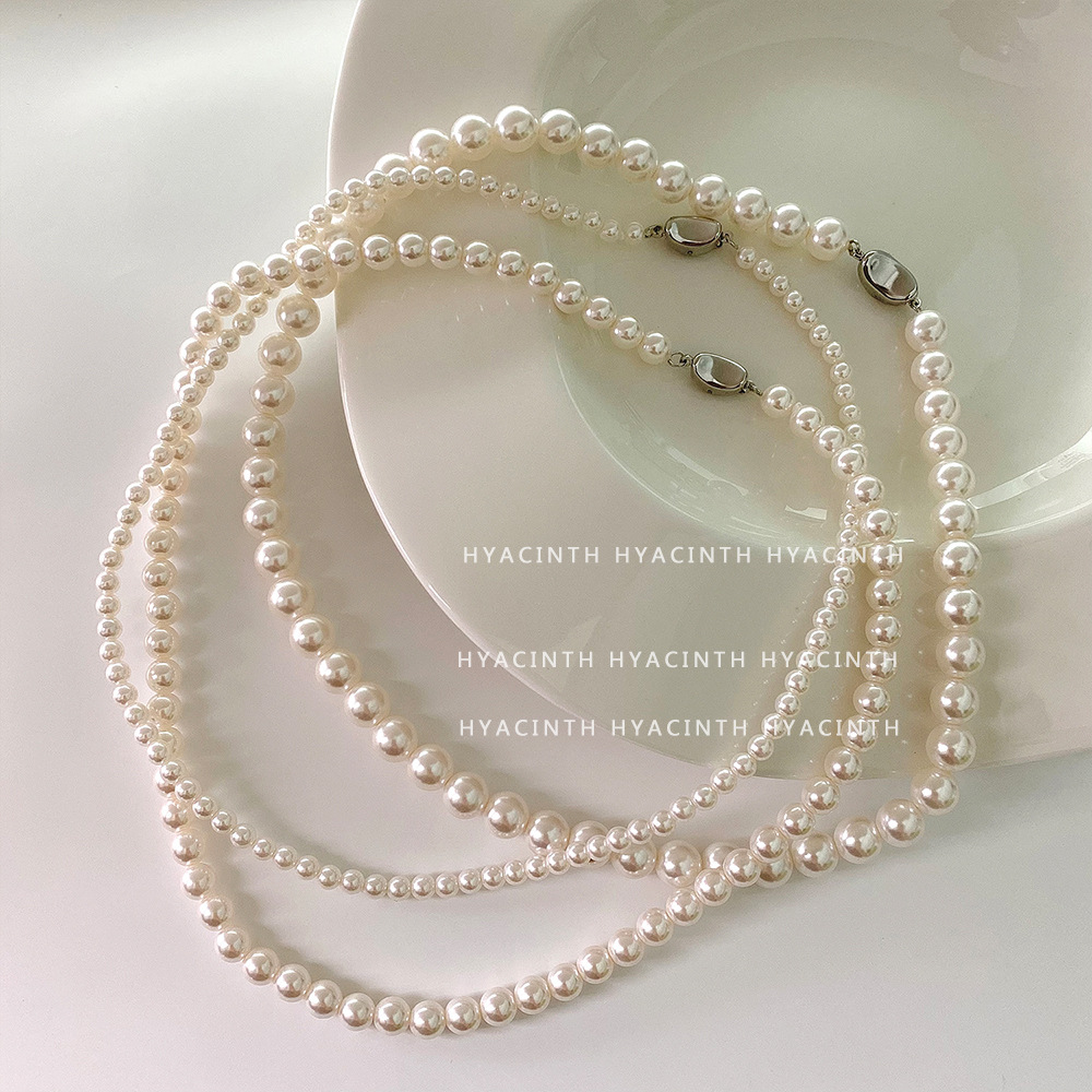 Fever Simple Pearl Necklace Spring Summer CZ Yuanbao Buckle Collarbone Chain Sweater Chain Women