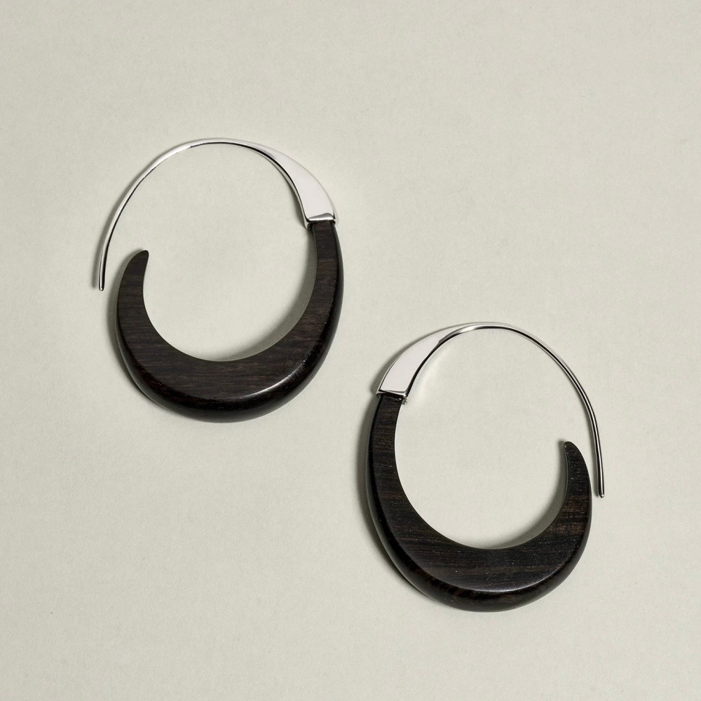 Bean black ebony earrings, new Chinese style spliced circle earrings for women
