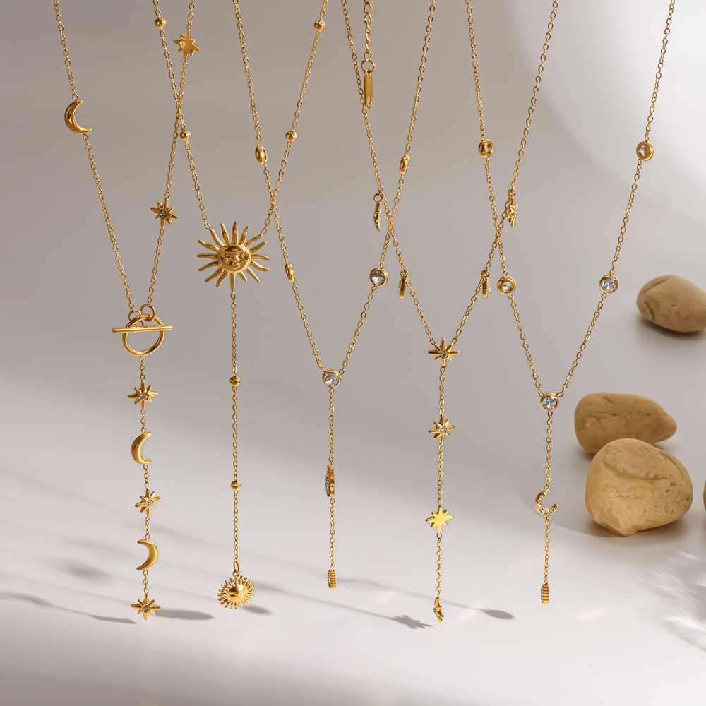 Ding Duo Y-shaped necklace 18k gold long stainless steel sweater chain necklace