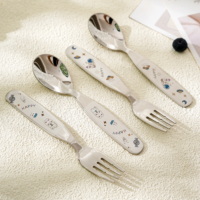 Color carved 304 stainless steel children's spoon kindergarten cartoon baby food spoon feeding spoon household