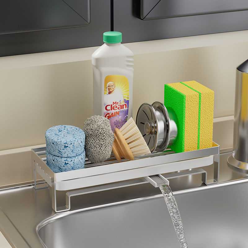 Stainless steel sponge rack, sink dishcloth drain rack, kitchen supplies, countertop multifunctional simple storage rack