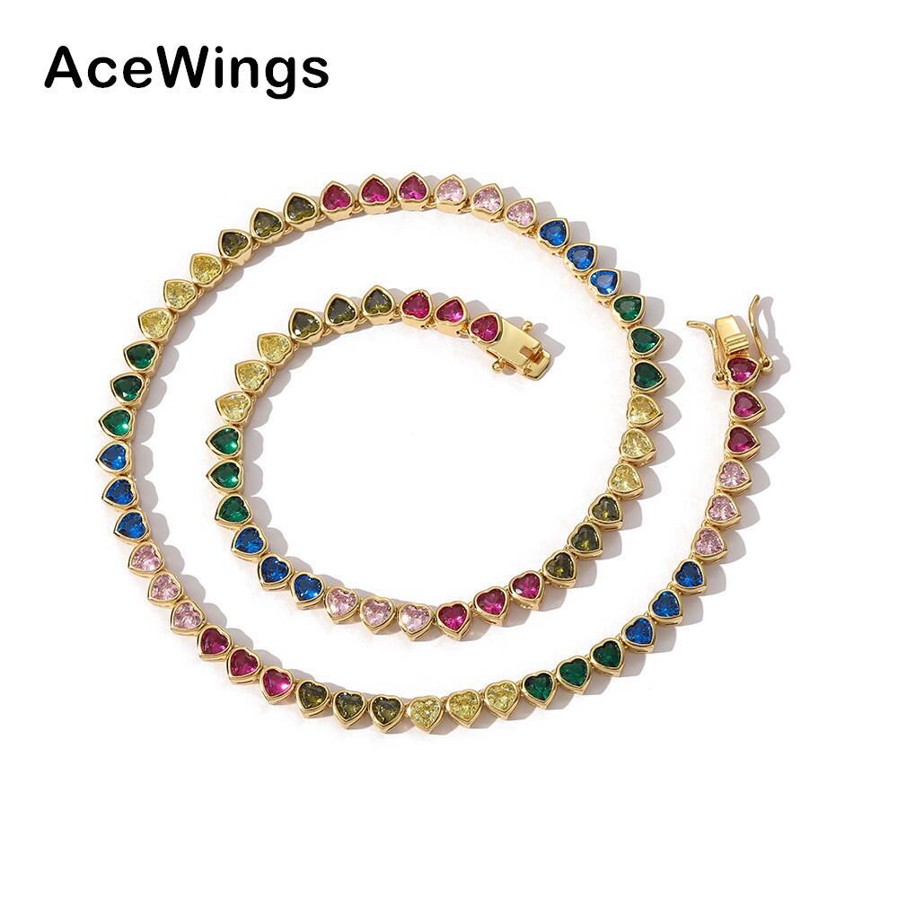 New zircon necklace women hip hop colorful heart tennis chain women's jewelry chain layered wear