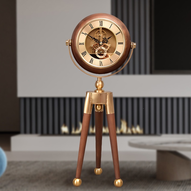 American Style Living Room Silent Gear Desk Clock Home Desktop Ornament European Style Home Decorative Table Tripod Clock