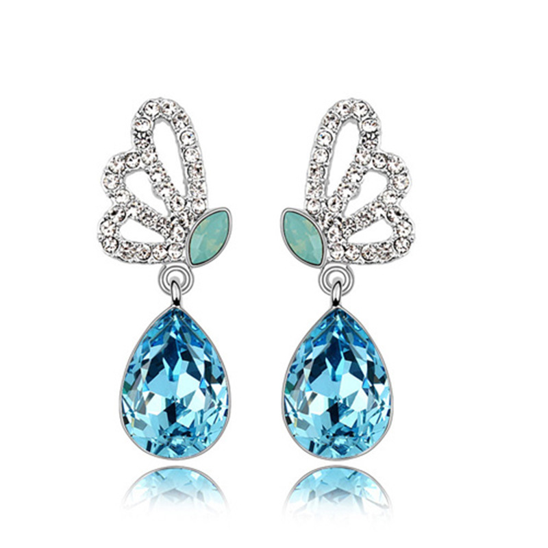 Austrian crystal rhinestone butterfly drop earrings for women, long earring pendant