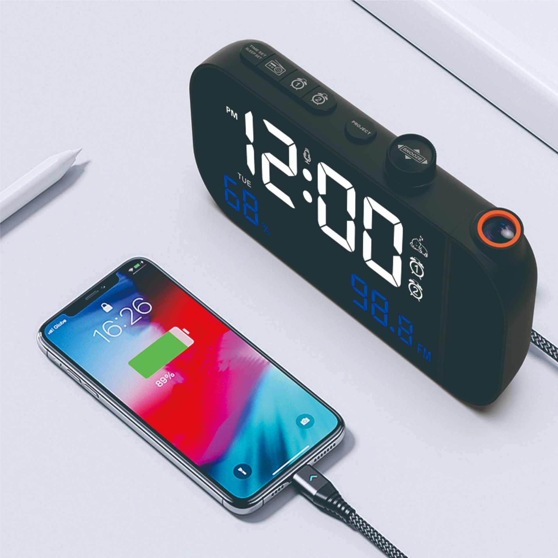 Simple LED Clock-Controlled Projection Clock Electronic Display Temperature and Humidity Alarm Clock Student Smart Bedside Plug-in Clock